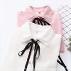 Embroidered Bow Long-sleeve Chiffon Blouse