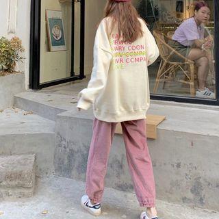 Lettering Sweatshirt / Corduroy Harem Pants