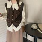 Floral Sleeveless Knit Top / Plain Blouse / Midi Skirt