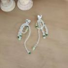 Faux Crystal Bow Fringed Earring 1 Pair - Transparent & Green & Silver - One Size