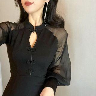 Mesh Long-sleeve Slim-fit Dress