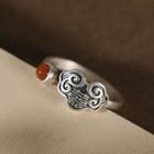 Chinese Characters Wedding Faux Gemstone Sterling Silver Open Ring 1pc - Silver & Maroon - One Size