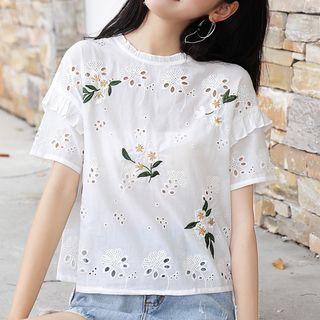 Short-sleeve Perforated Embroidered Top