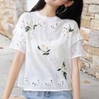 Short-sleeve Perforated Embroidered Top
