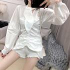 Tie-neck Ruched Blouse White - One Size