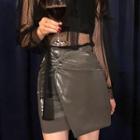 Twist-front Faux-leather Skirt