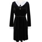 Long-sleeve Lace Collar A-line Velvet Dress