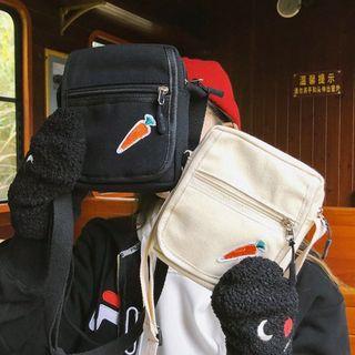 Carrot Embroidered Square Canvas Crossbody Bag