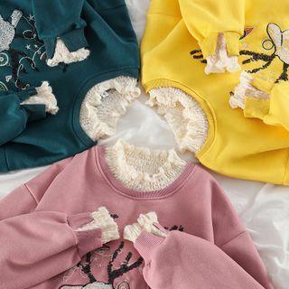 Print Frilled Loose-fit Sweatshirt
