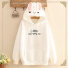 Embroidered Rabbit Ear-accent Fleece-lined Hoodie