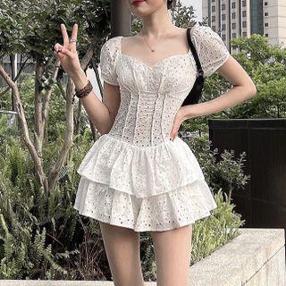 Short-sleeve Eyelet Romper