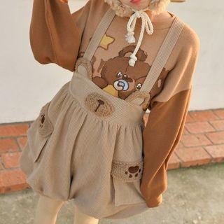 Set: Bear Printed Sweater + Bear Print Jumper Shorts