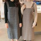 Long-sleeve Plain Top / Woolen Plaid Jumper Dress