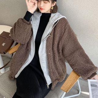 Plain Faux Shearling Long-sleeve Coat