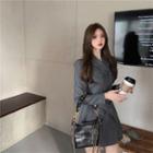 Plain Woolen Pleated A-line Dress