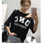 Letter Cutout Elbow-sleeve Top