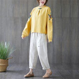Long-sleeve Button-up Loose-fit Top