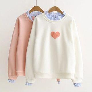 Ruffle-hem Heart Embroidered Sweater