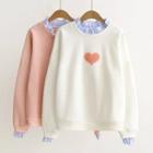 Ruffle-hem Heart Embroidered Sweater