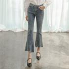 Seam-trim Distressed Boot-cut Jeans