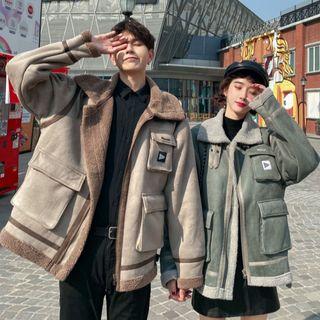 Couple Matching Pocket Detail Faux Shearling Coat