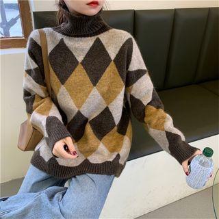 Long-sleeve Turtleneck Color-block Sweater