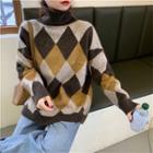 Long-sleeve Turtleneck Color-block Sweater