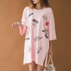 3/4-sleeve Applique Printed T-shirt Dress