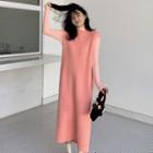 Turtleneck Long-sleeve Top / Sleeve Ribbed Midi Sweater Dress