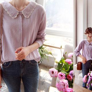 Lace-collar Textured Blouse