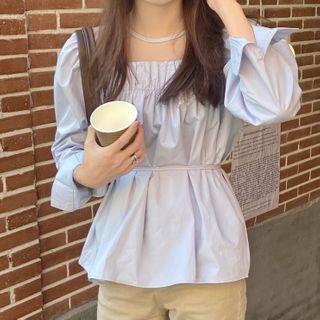 Square-neck Blouse Blue - One Size