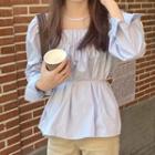 Square-neck Blouse Blue - One Size
