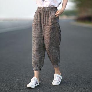 Crop Harem Pants Check - Black & Off-white - One Size