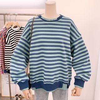 Long-sleeve Mock Two-piece Striped Sweatshirt