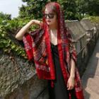 Patterned Tassel Sun Protection Scarf Red - One Size