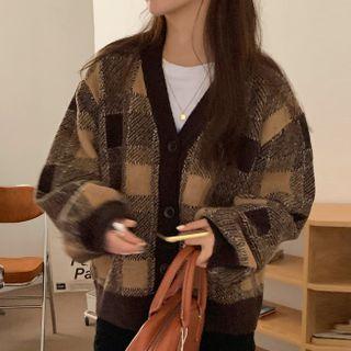 Plaid Cardigan Coffee - One Size