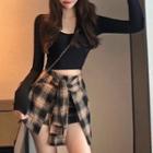 Long-sleeve Top / Plaid Skort