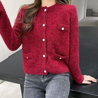 Round-neck Plain Button-up Knit Cardigan