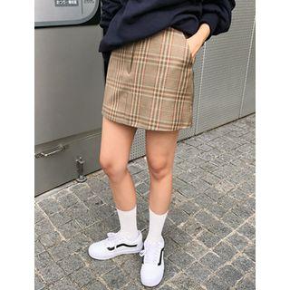 Zip-front Plaid Miniskirt