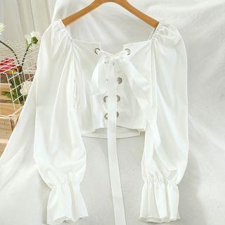 Puff-sleeve Lace-up Shirt