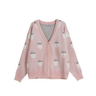 V Neck Peach Print Knit Cardigan
