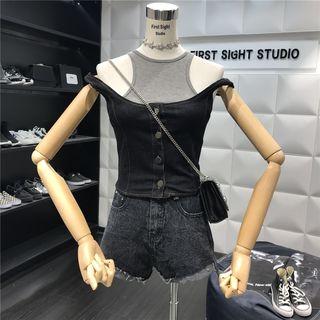 Mock Two Piece Tank Top / Denim Shorts