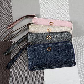 Ring-detail Shimmer Zip Long Wallet
