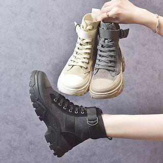 Canvas Platform Lace-up Short Boots