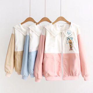 Hooded Embroidered Zip-up Jacket