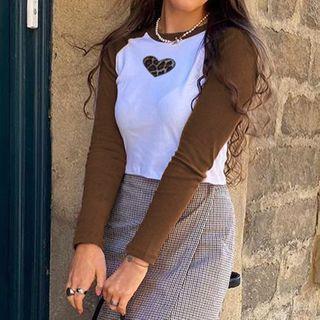Heart Print Two-tone Crop Top