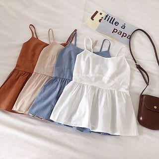 Plain Off-shoulder Slim-fit Strap Top