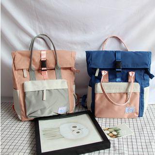 Color Block Roll-top Nylon Backpack
