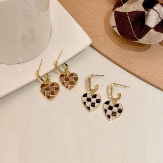 Checkerboard Heart Drop Earring