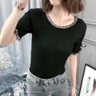 Short-sleeve Ribbed Top Black - One Size